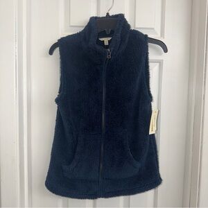 Sonoma Life + Style Vest Womens Petite Small Blue Sherpa Fleece Full Zip